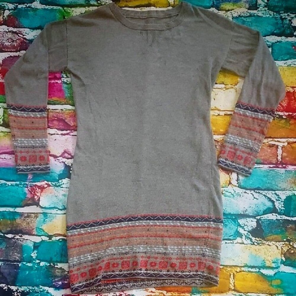 Gray Patterned Women's Sweater Mini Dress